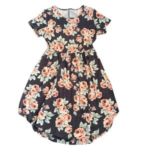 SHEIN Woman’s Small (4)Black Floral Peach Rose Short Sleeve Summer Dress